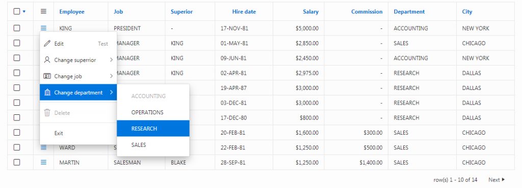 Row menu via column icon